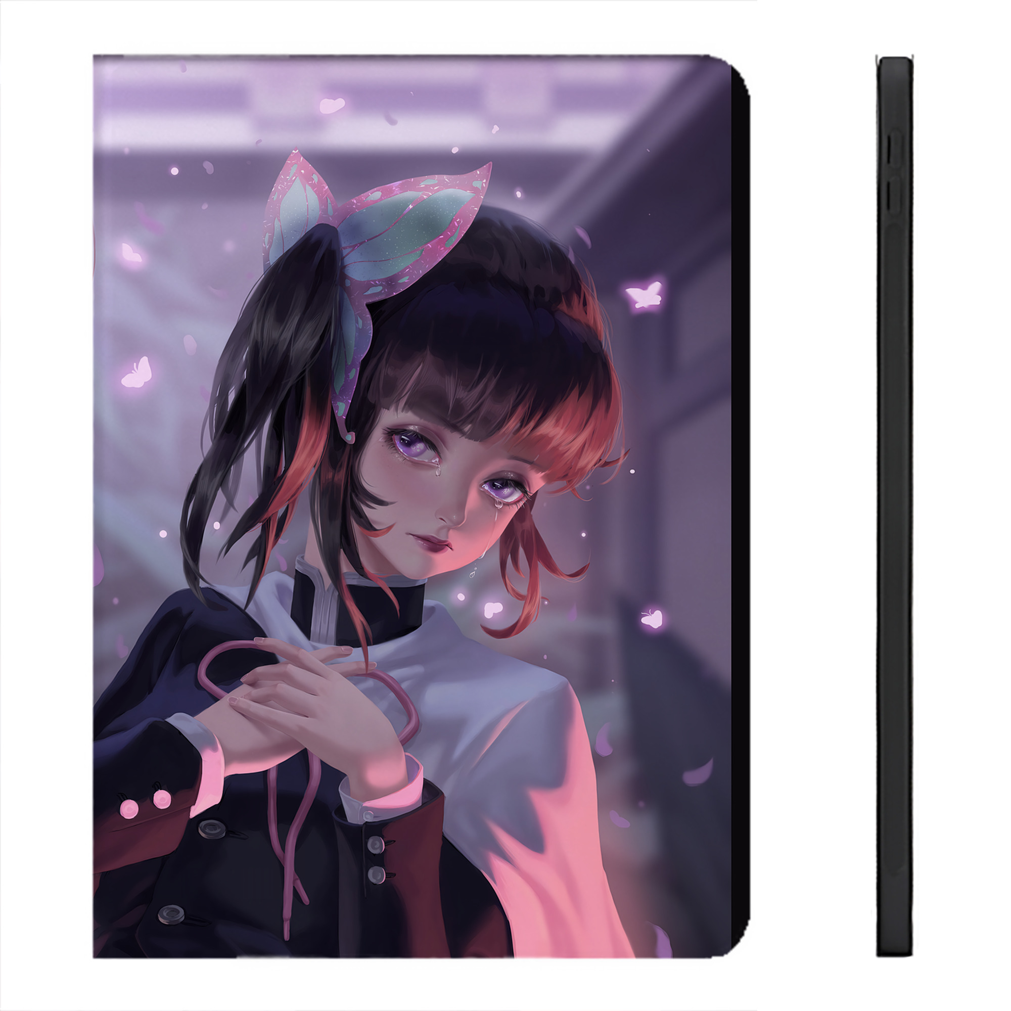（画像用） 鬼滅の刃（きめつのやいば）蟲柱-胡蝶 しのぶ／こちょう しのぶ Kochou Shinobu IPadケース ペンホルダー付き ブックスタイルデザイン